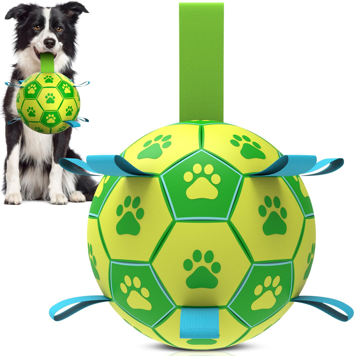QDAN Juguete: Pelota de fútbol para perro con correa, ideal para juego al aire libre