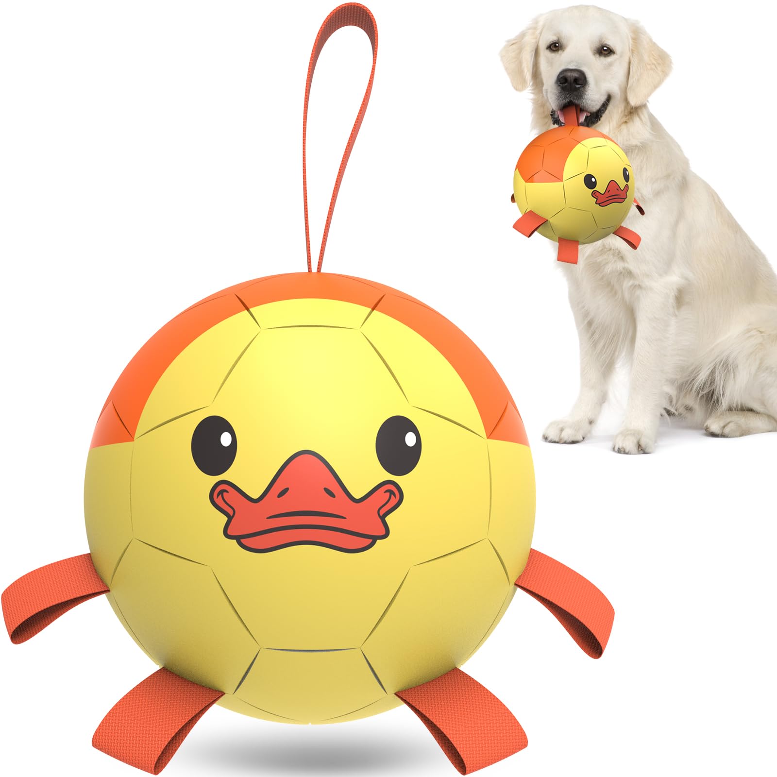 QDAN Pelota de fútbol para perro con correa, ideal para juegos al aire libre.