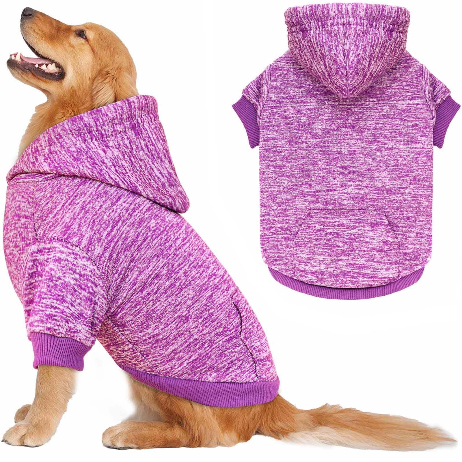 QDYU sudadera para perro grande con capucha morada y bolsillo, ideal para paseos.