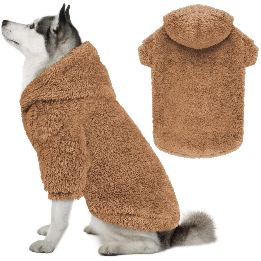Sudadera QDYU para perro grande, vista frontal, doble felpa para abrigo cálido.