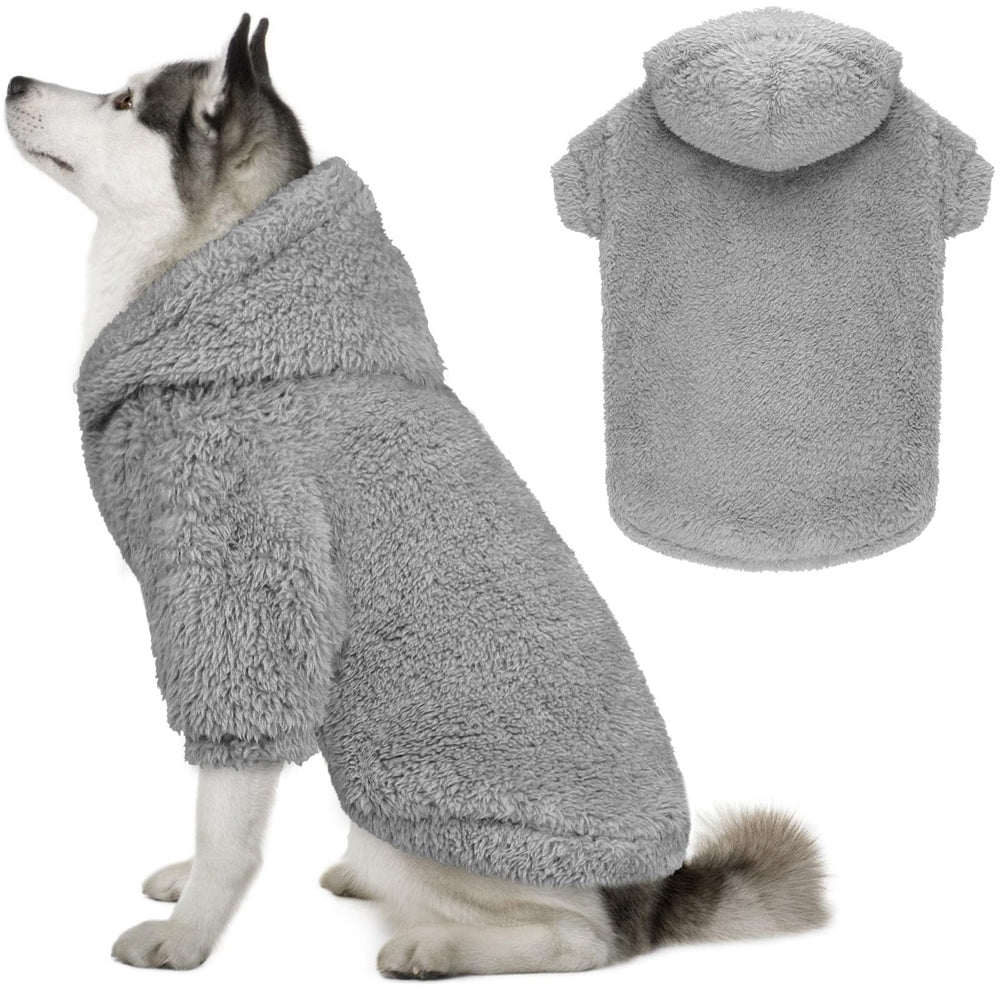 QDYU sudadera para perro grande gris, vista frontal, calidez diaria.