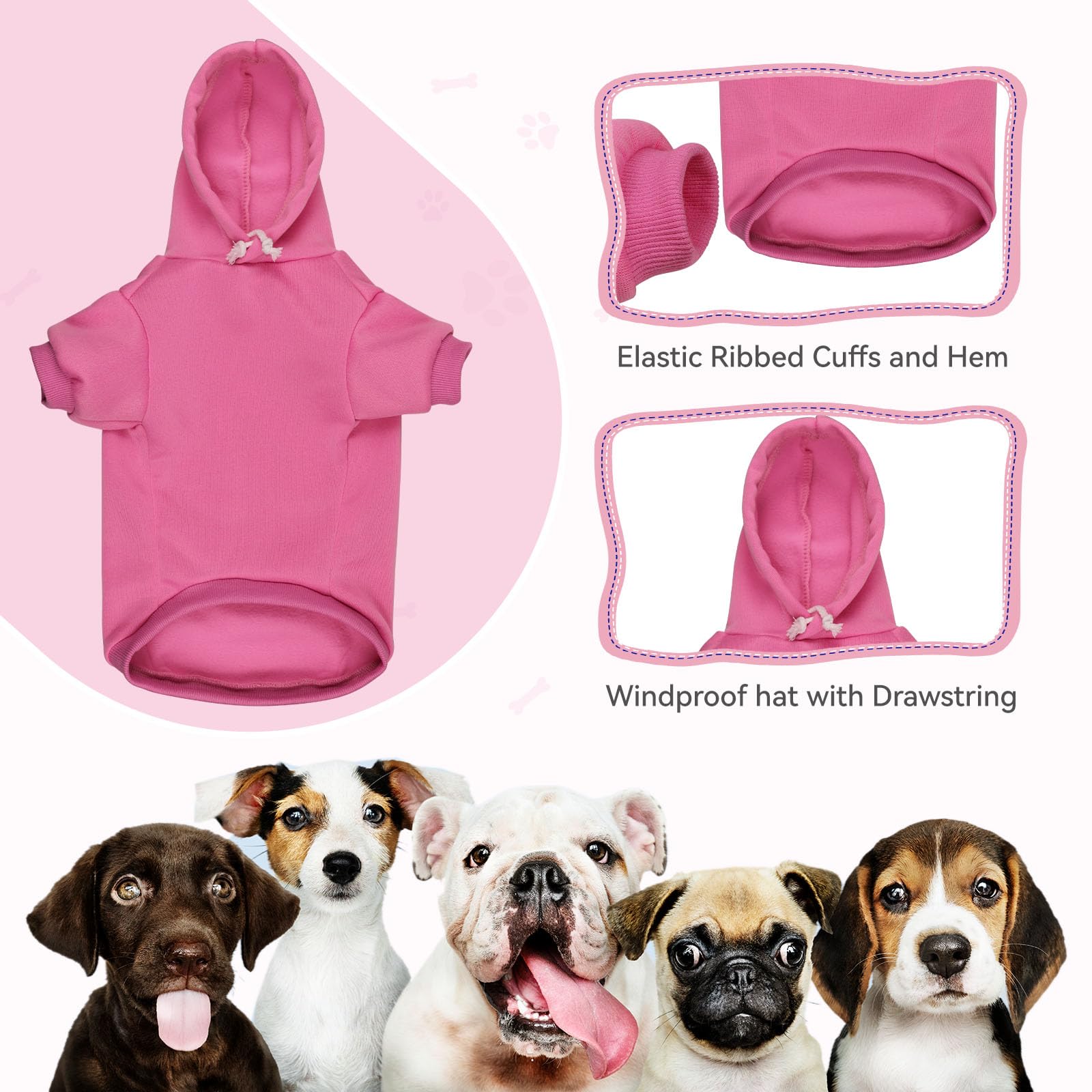 QDYU sudadera para perro grande rosa con bolsillo, útil para premios.