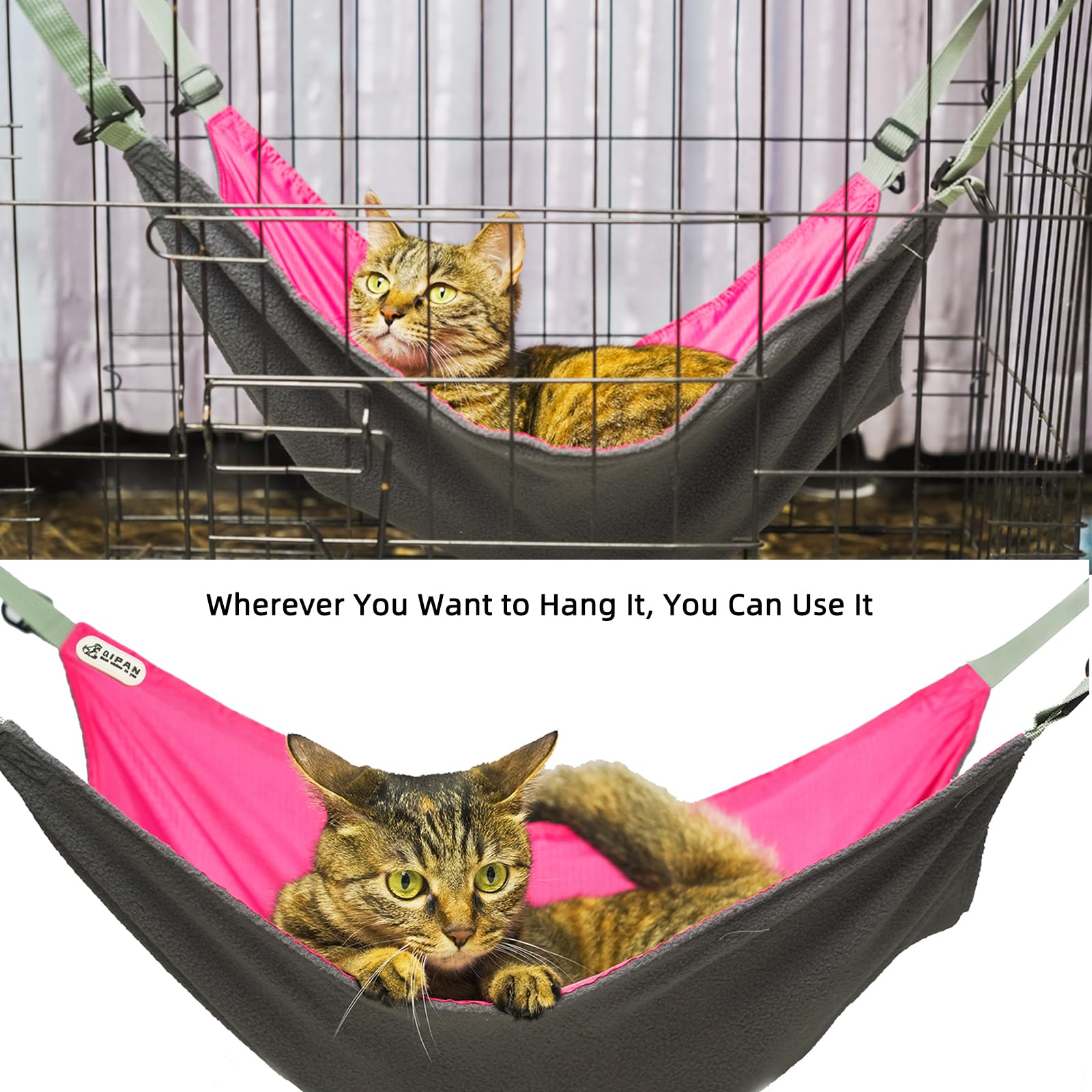 QIPAN hamaca para gato de dos piezas en rojo, instalación rápida y estable