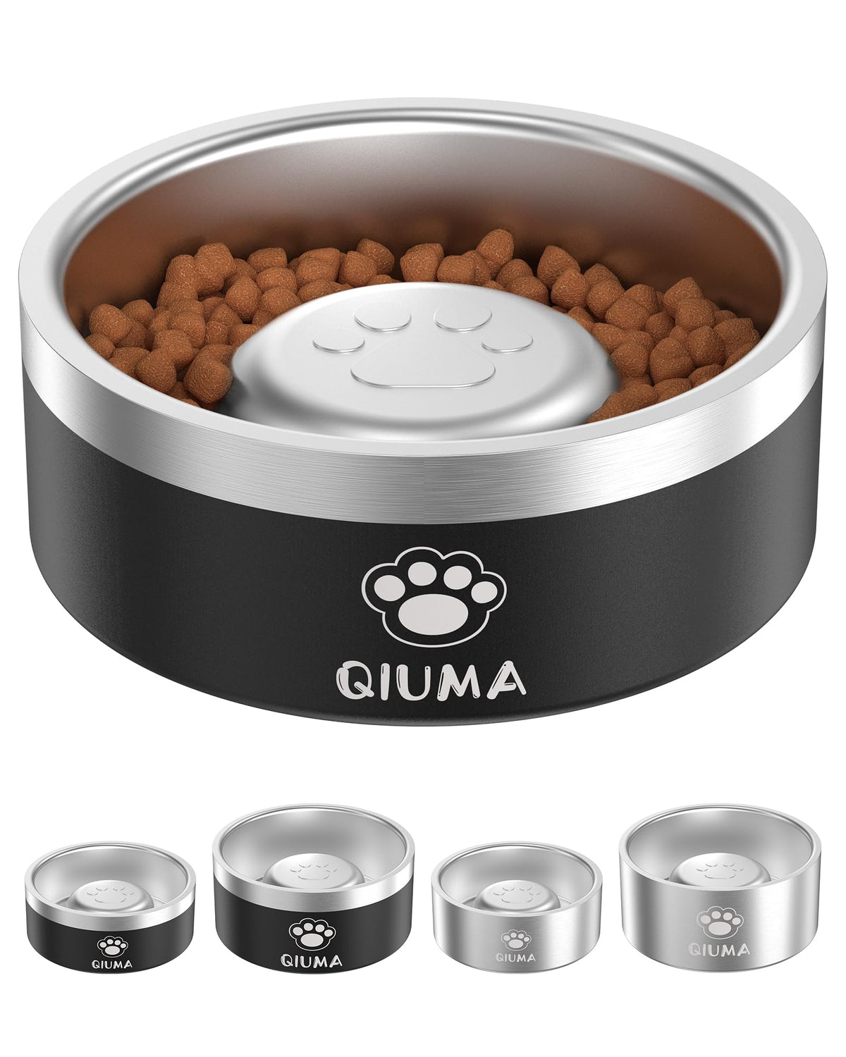 Qiuma tazón lento para perro en acero 304, 2 tazas de capacidad.