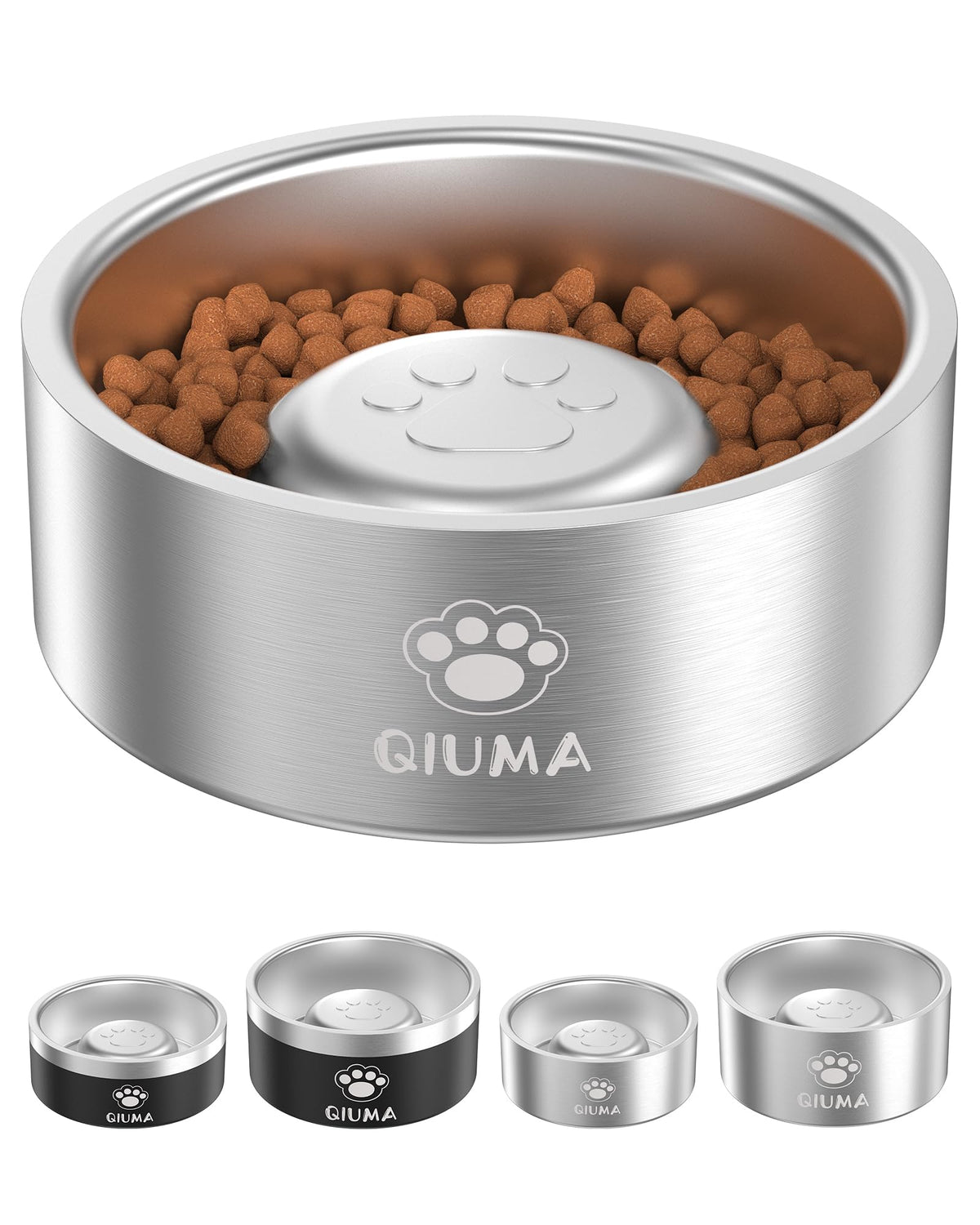 Qiuma tazón lento para perros en acero inoxidable, ayuda a comer más despacio.
