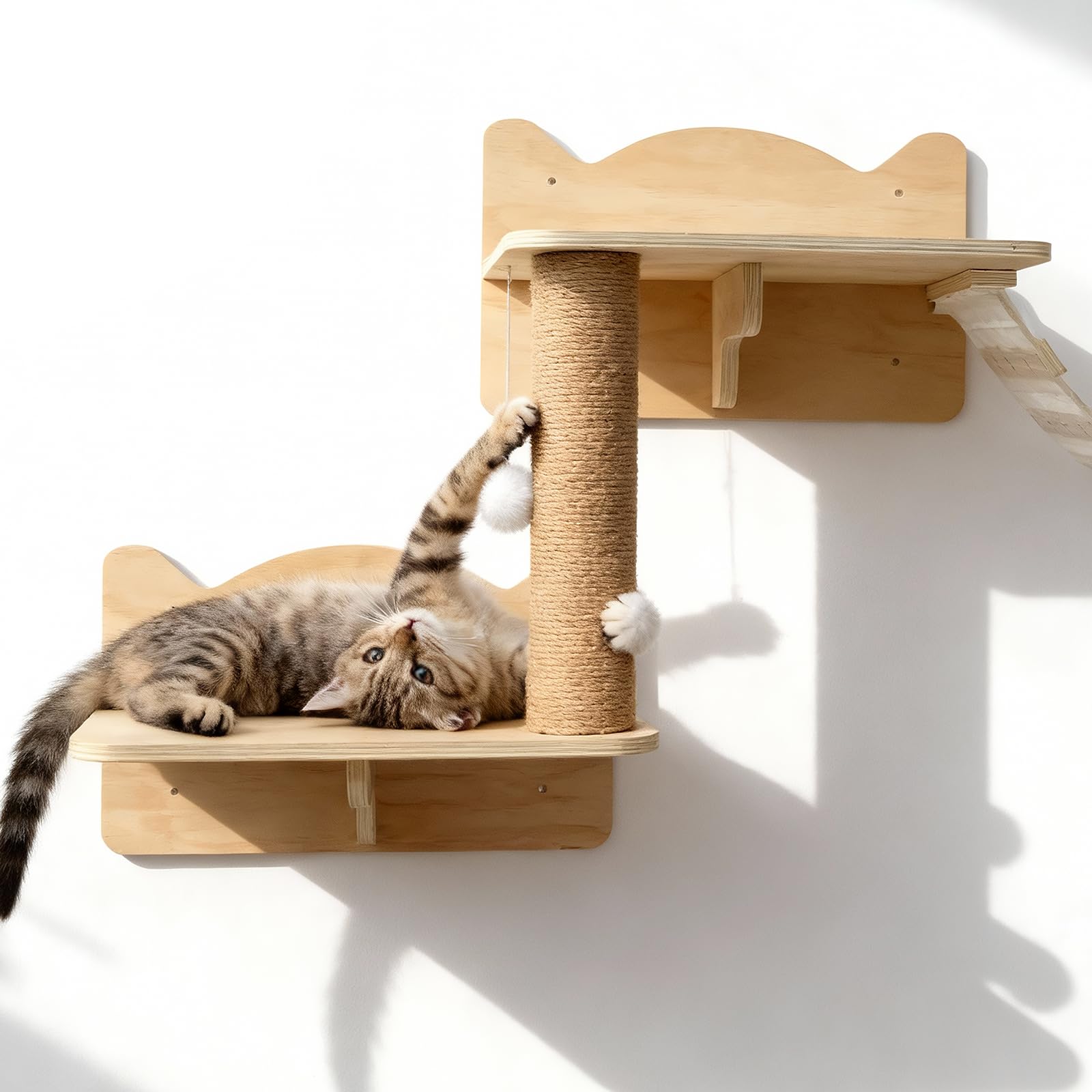 Qlfyuu estanterias pared gatos nivel 4, superficie pulida para juego seguro