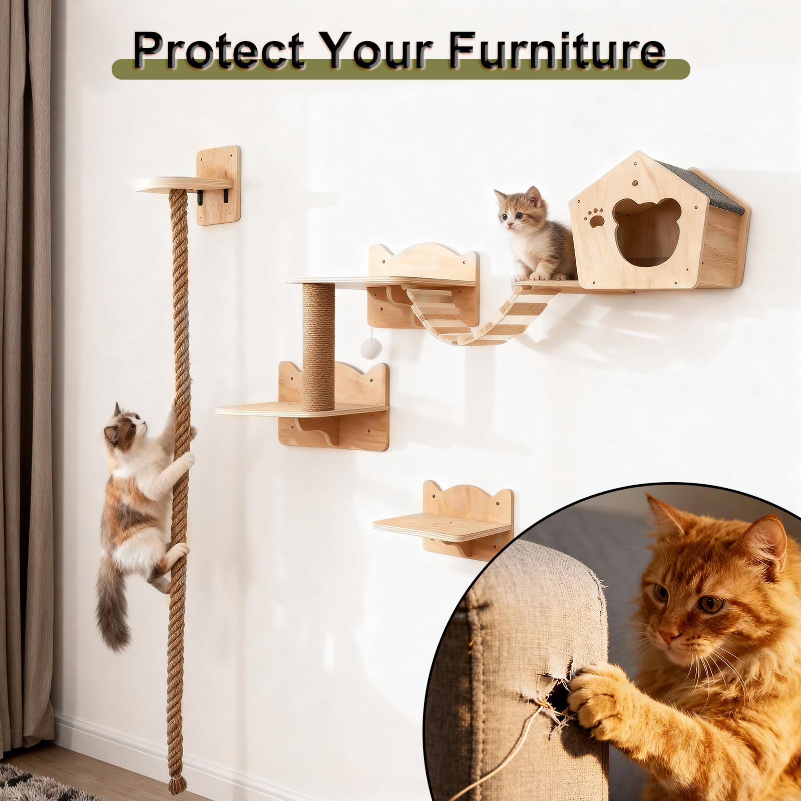 Qlfyuu estanterias pared gatos nivel 6, diseño compacto ahorra espacio