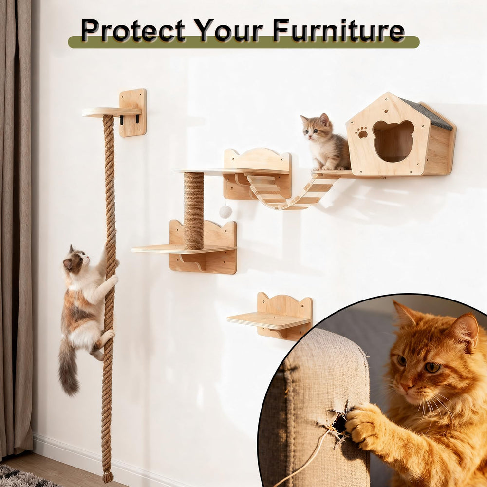 Qlfyuu estanterias pared gatos nivel 6, diseño compacto ahorra espacio