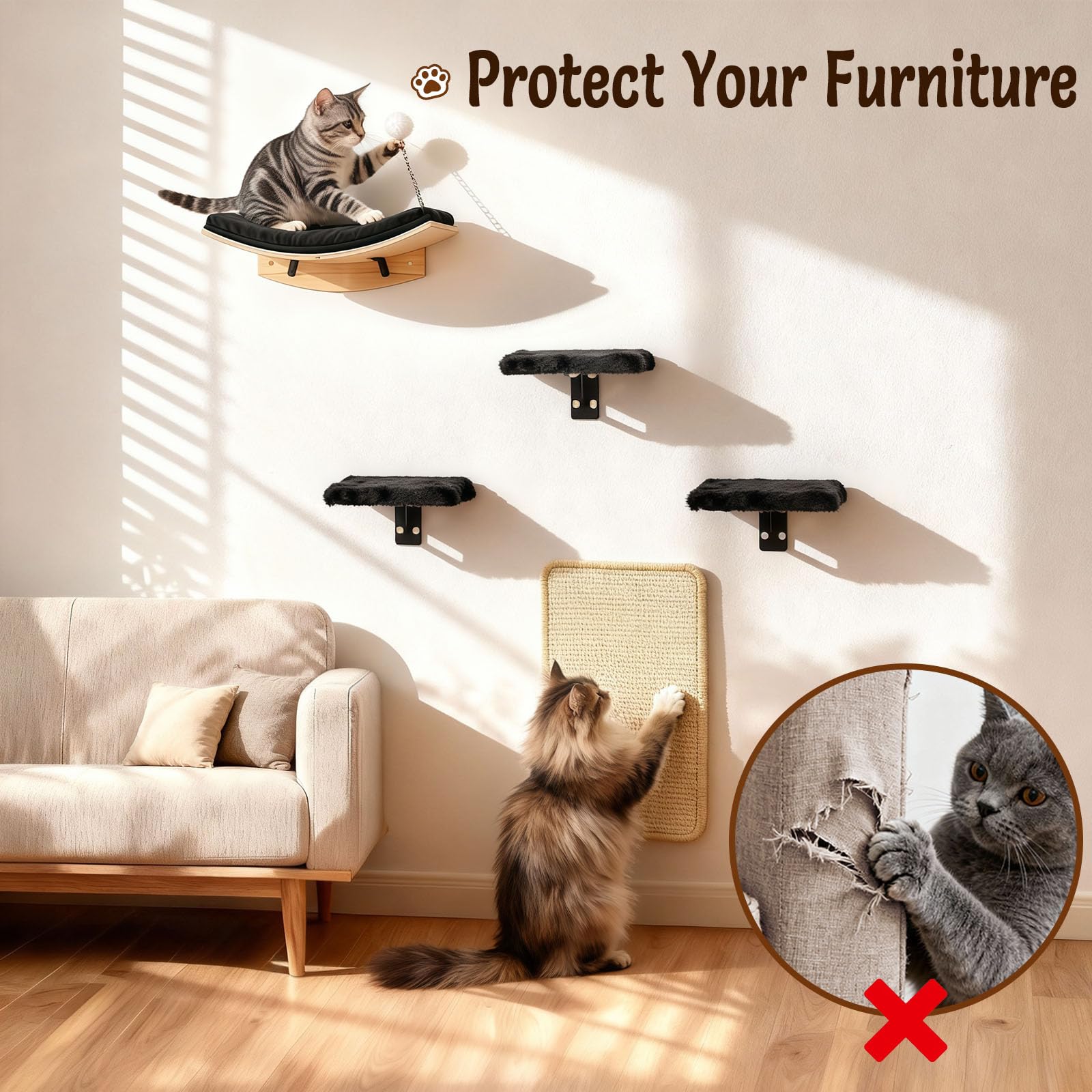 Qlfyuu estantes gato pared anclaje seguro y duradero para mascotas