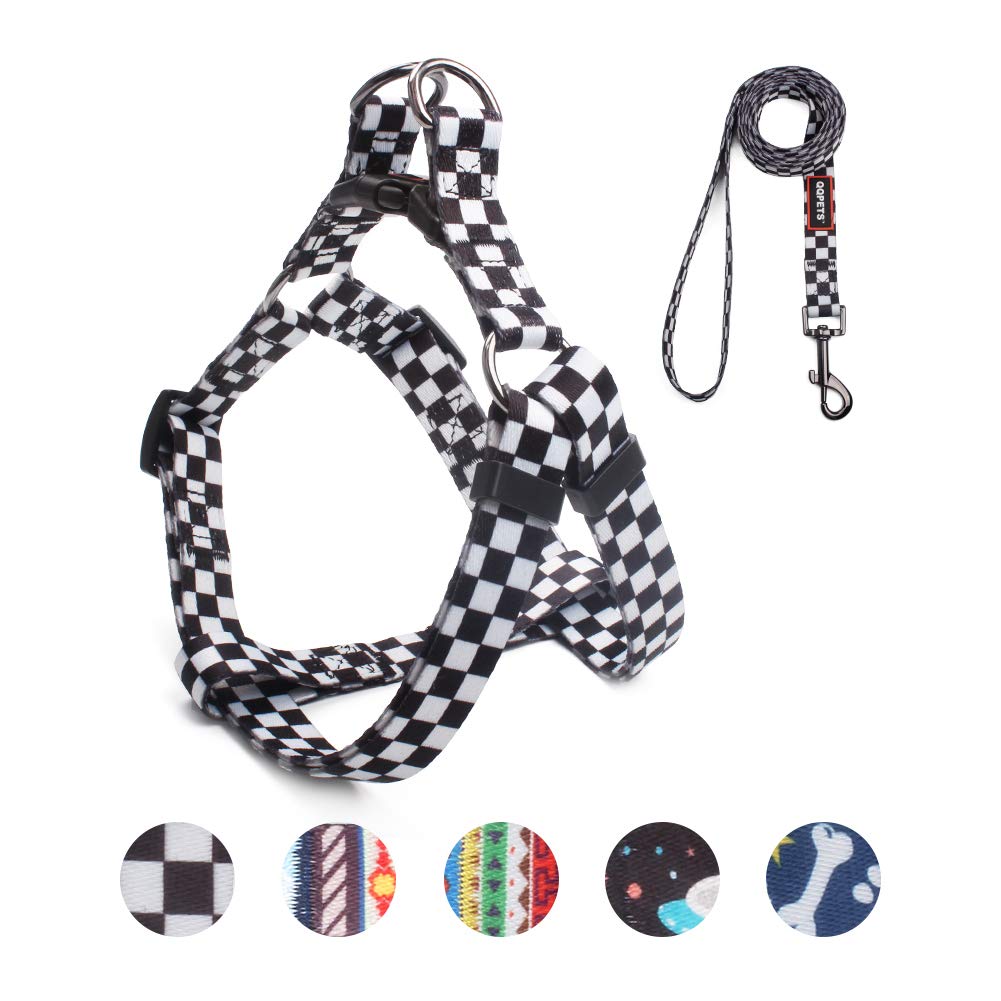 QQPETS arnés y correa para perro con diseño plaid negro para paseos elegantes