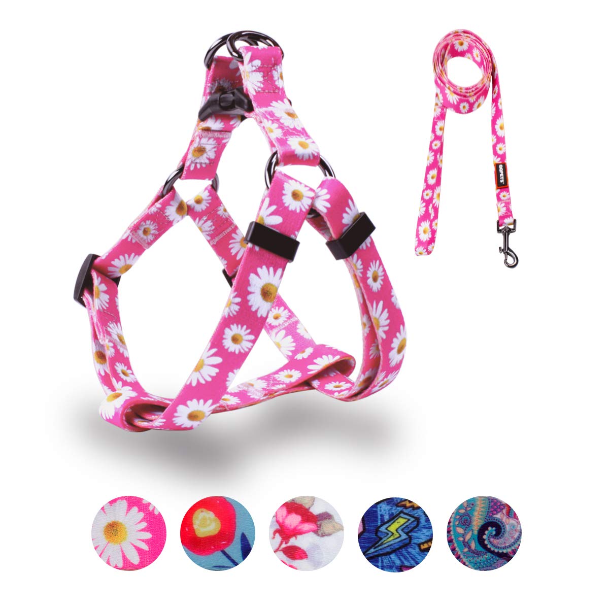 QQPETS arnés perro daisy, diseño floral, ideal para paseos con estilo.