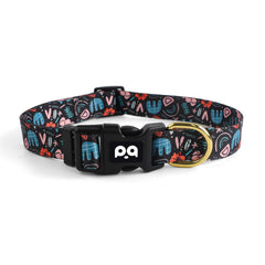 QQPETS collar ajustable con estampado floral rosa multicolor para paseos visibles.