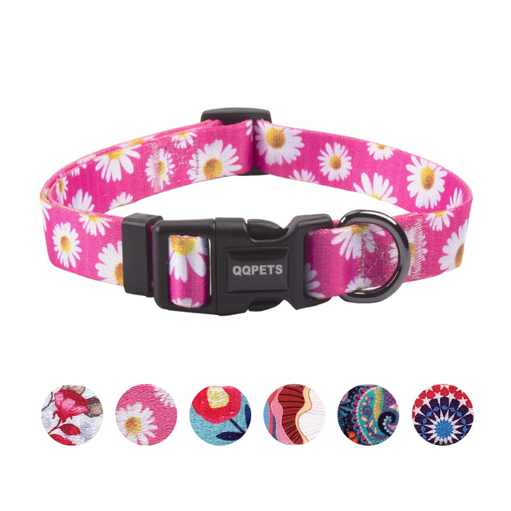 Collar QQPETS margaritas rosas ajustable para perritos pequeños