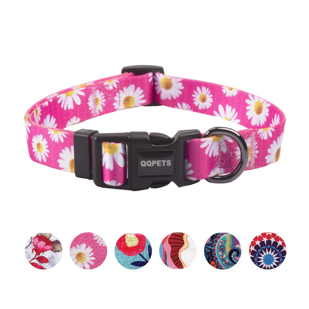 Collar QQPETS margaritas rosas ajustable para perritos pequeños