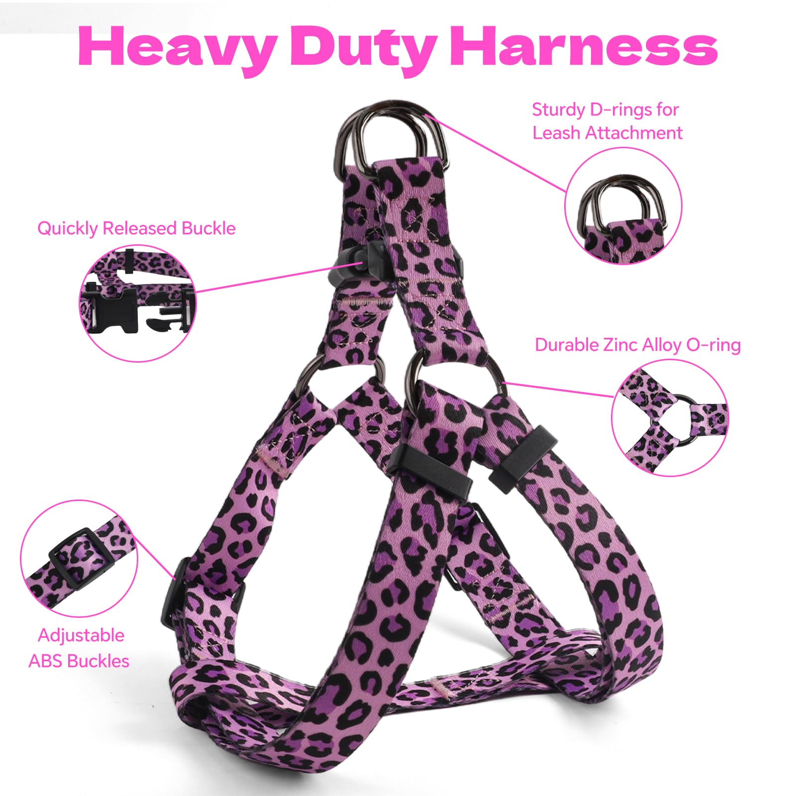QQPETS diseño estampado único en arnés que destaca durante paseos