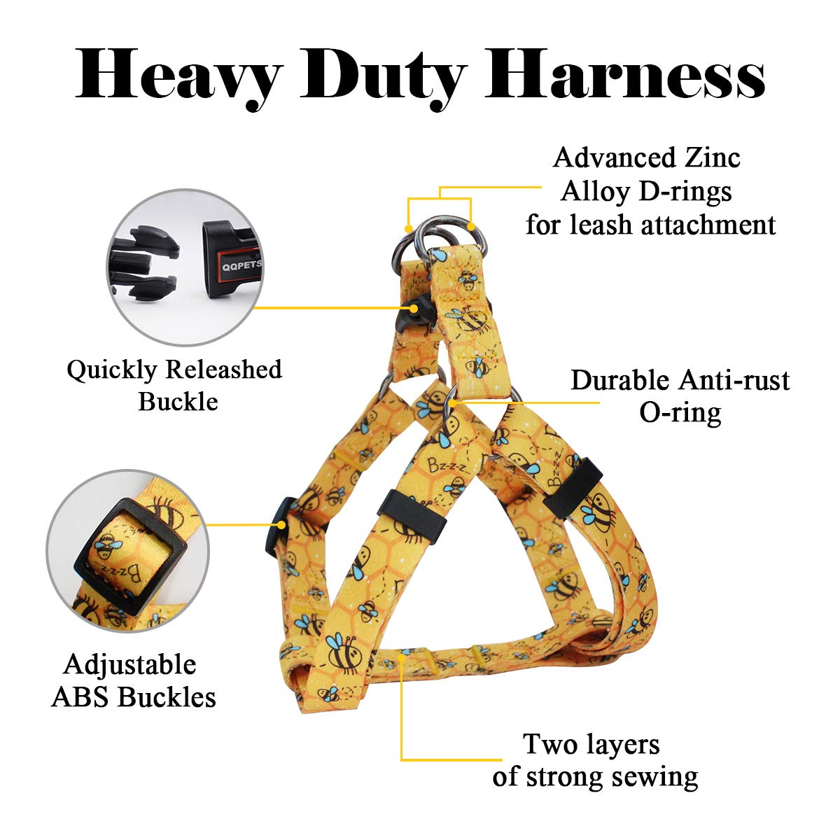 QQPETS back-clip harness reduces twisting during outdoor walks.