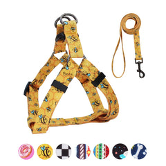 QQPETS dog harness in yellow bee pattern for stylish daily walks.