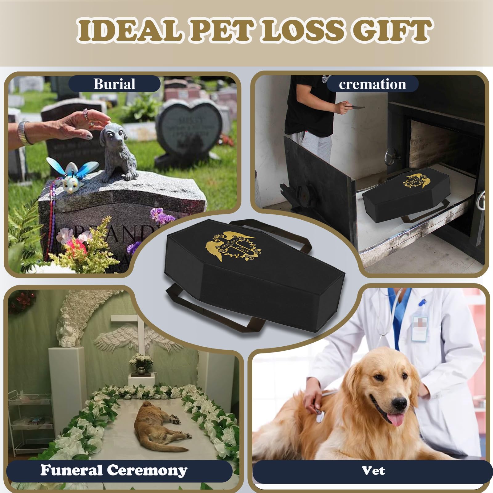 QQW bolsa funeraria mascotas negra con decoraciones personalizadas para homenaje