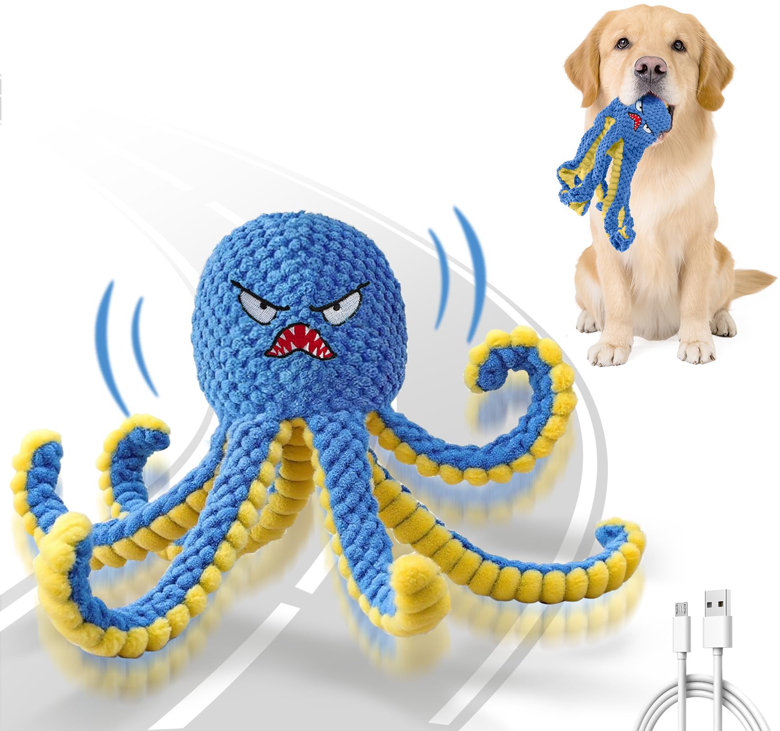 Pulpo de peluche Qraxond cubriendo una bola, entretenimiento interactivo para perros activos