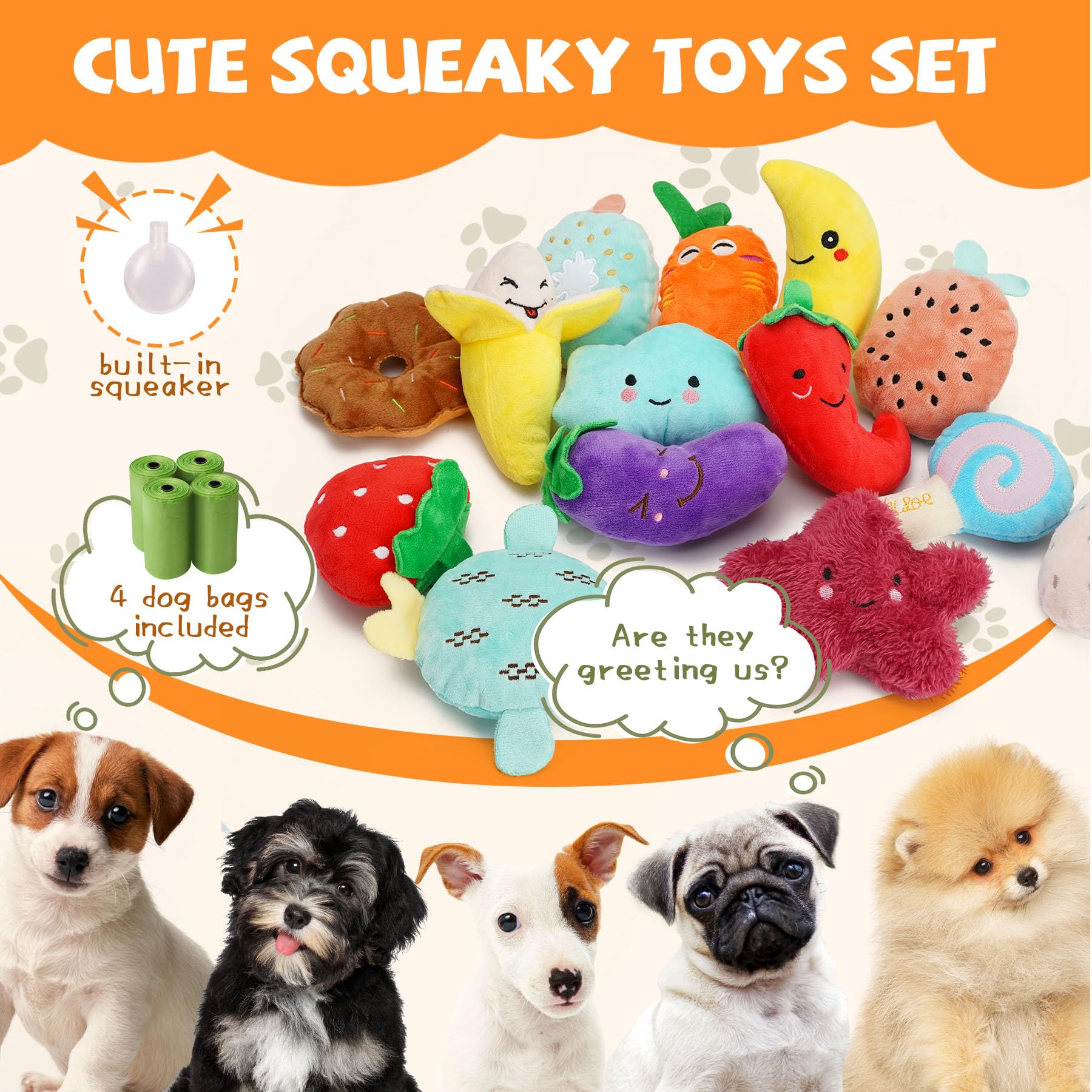 Juguete sonoro QTwoof para perritos, colores vivos estimulan curiosidad.