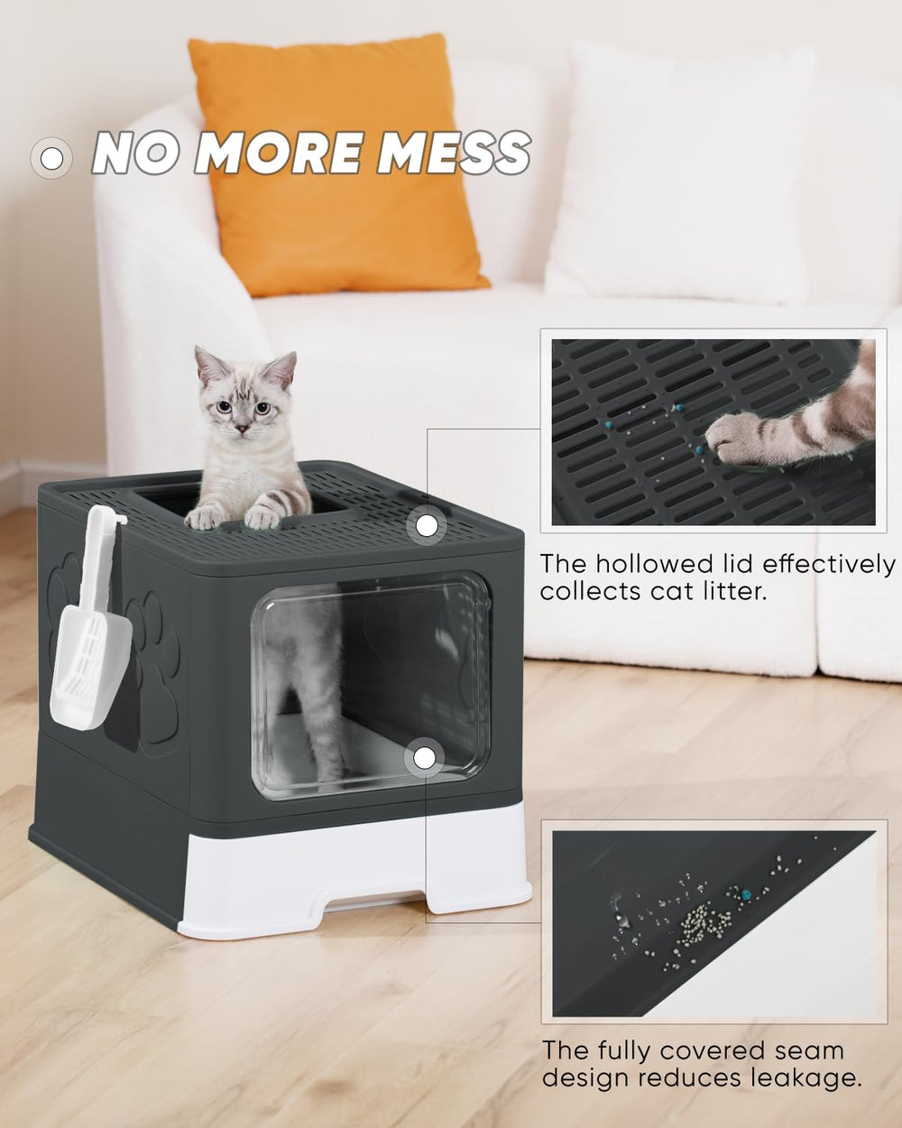 Qualasision caja de arena cerrada espaciosa para gatos grandes