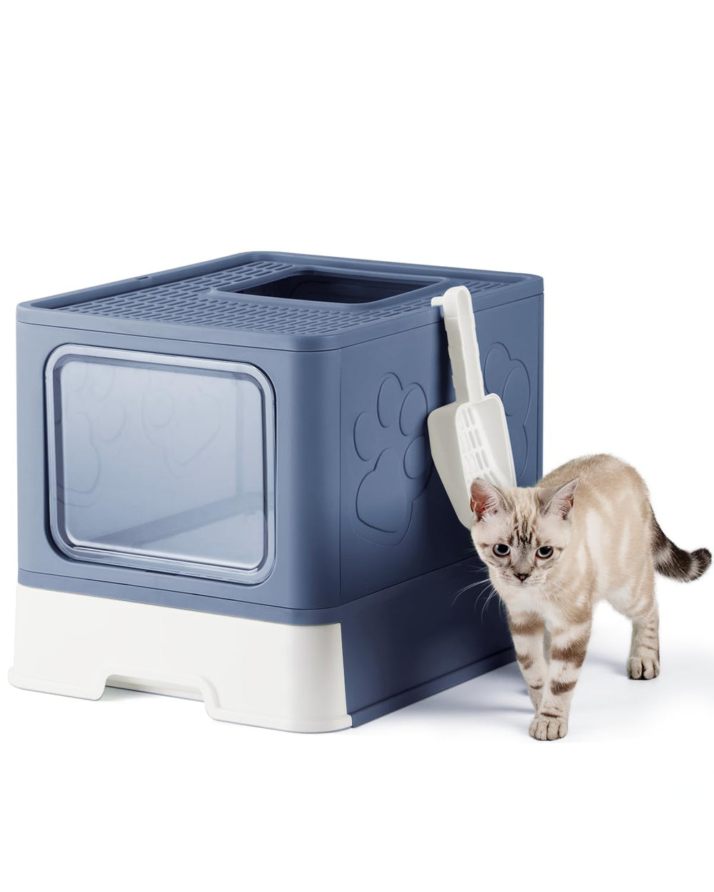 Qualasision caja de arena cubierta azul entrada superior facilita limpieza diaria del gato