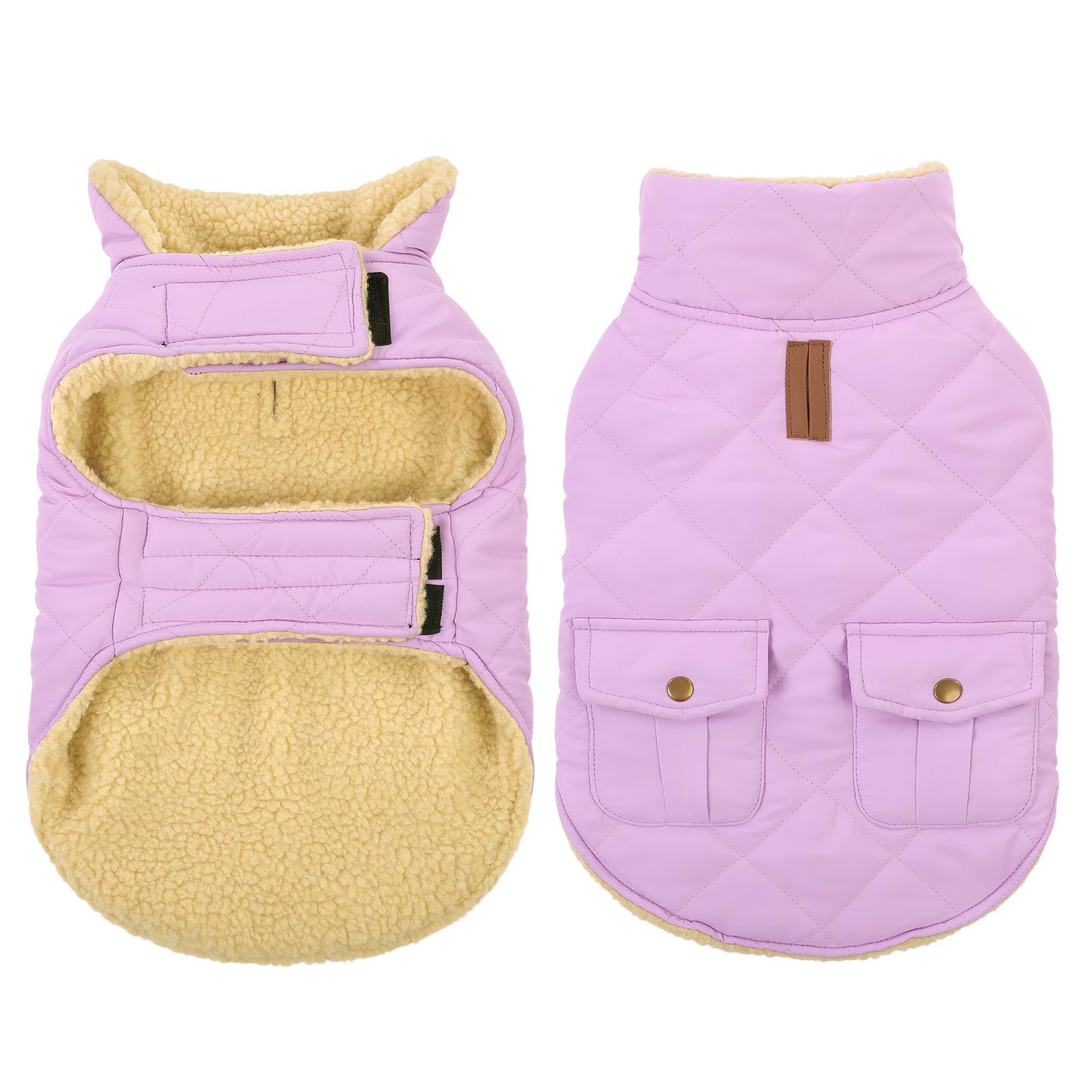 Queenmore abrigo para perros cálido color lila, talla grande, ideal para paseos invernales.