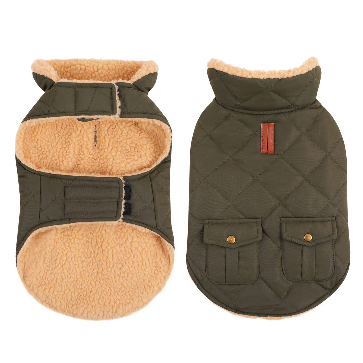 Queenmore abrigo para perro, vista frontal, calor y protección en paseos fríos.
