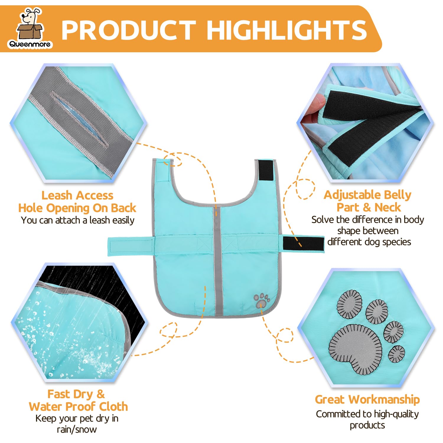 Queenmore capa impermeable para perros con forro suave para días lluviosos
