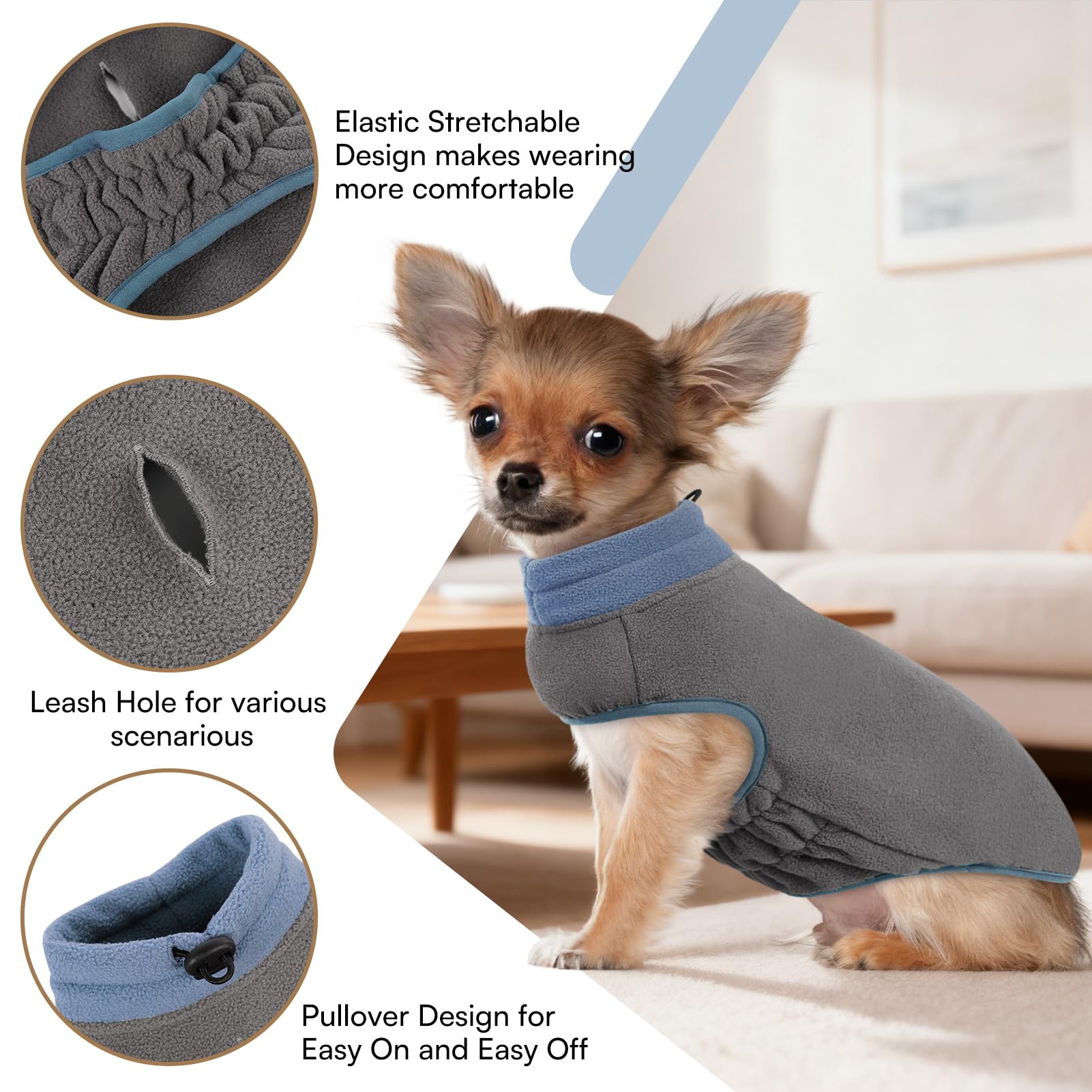 Queenmore chaleco para perro con cintura elástica, ajuste cómodo durante paseos.