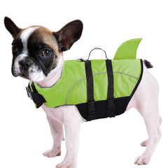 Queenmore chaleco salvavidas tiburón verde para perros, flotación estable.