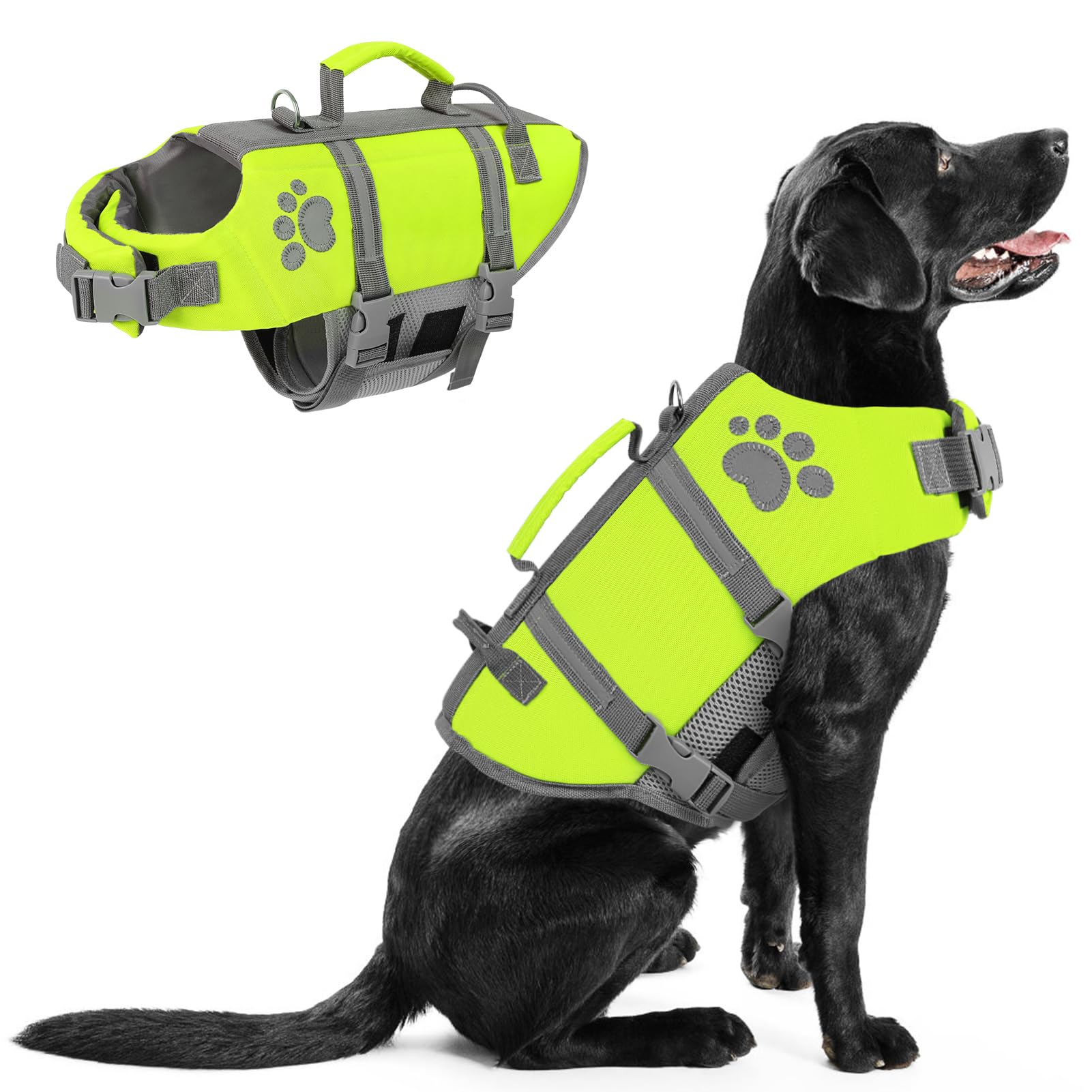 Queenmore chaleco salvavidas para perros frontal ofrece flotación estable.