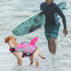 Queenmore chaleco salvavidas para perro tiburón rosa, ajuste seguro con correas.