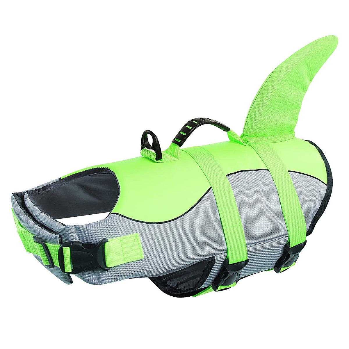 Queenmore chaleco salvavidas para perro con tiburón verde, vista general atractiva