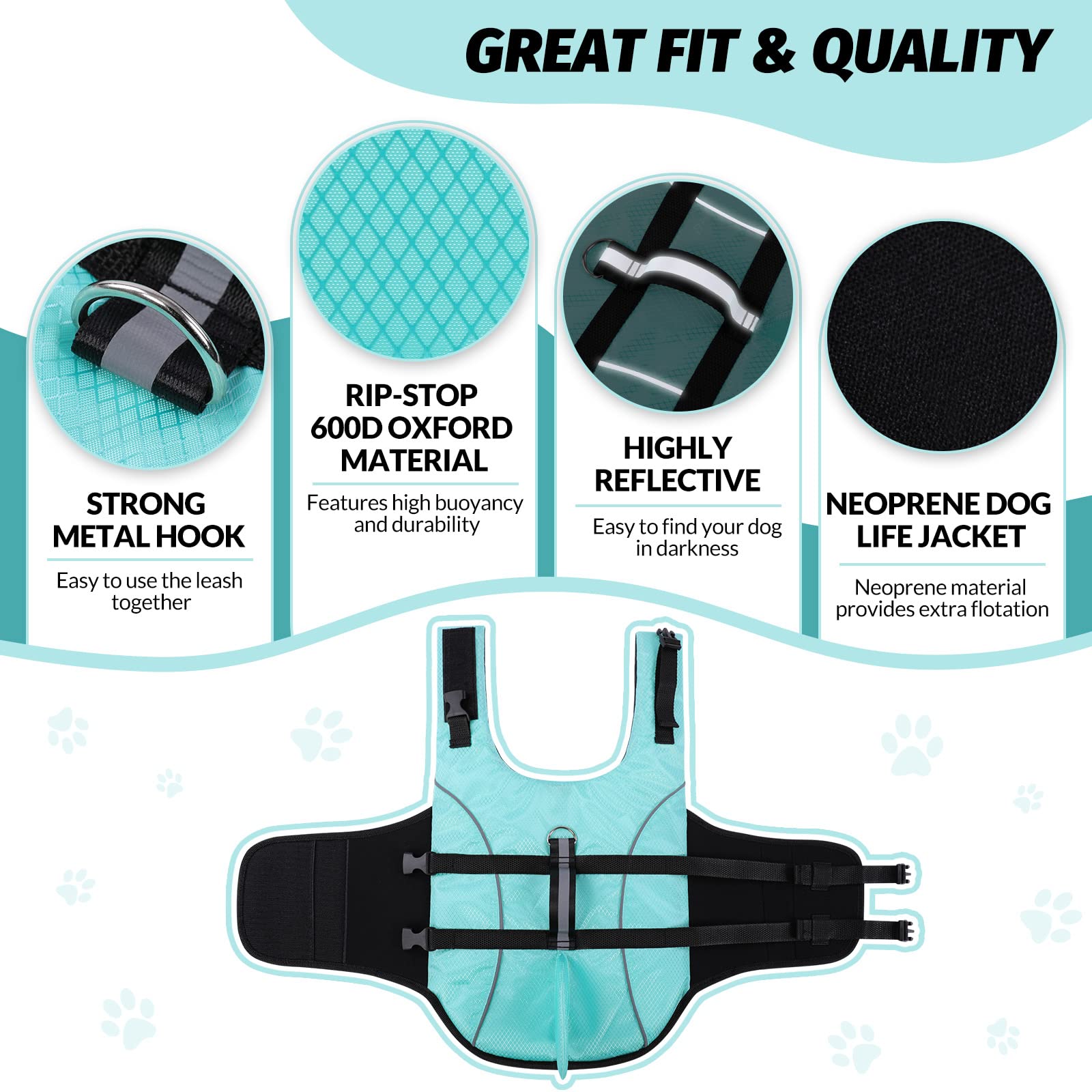 Queenmore chaqueta salvavidas perro, vista posterior con aleta, ideal para paseos junto al agua.