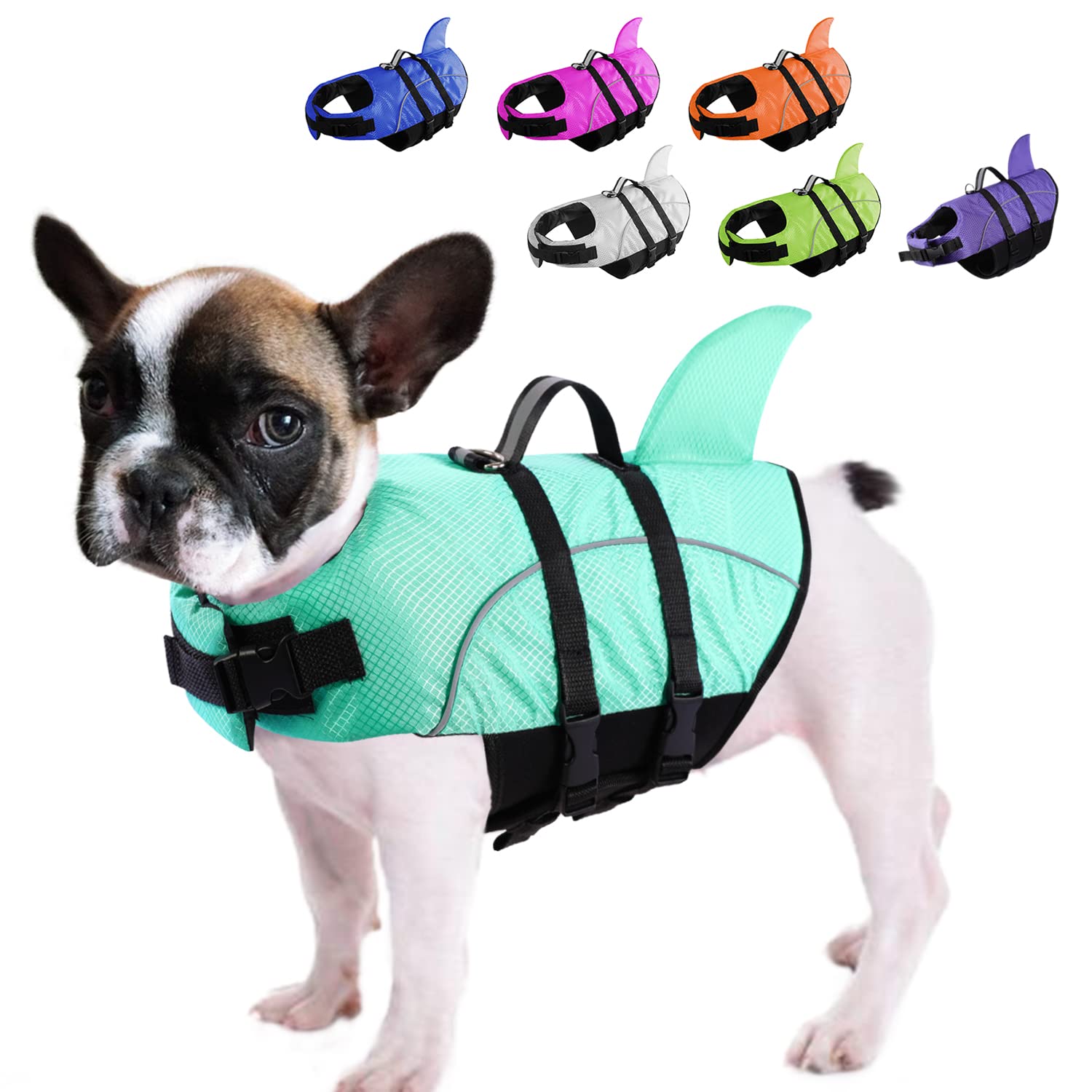 Queenmore chaqueta salvavidas perro, vista frontal, alta flotabilidad para nadar con seguridad.
