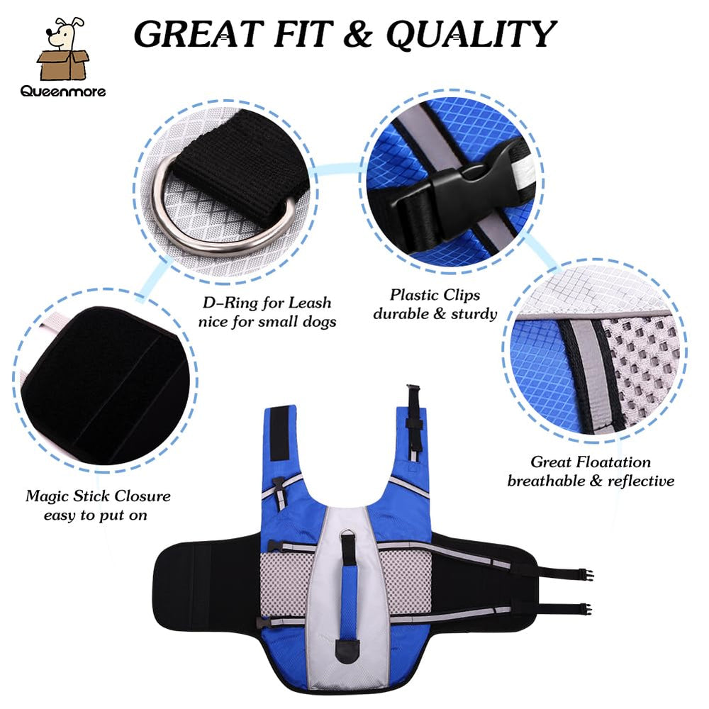 Queenmore chaqueta salvavidas para perros, asa de levantamiento para rescates rápidos.