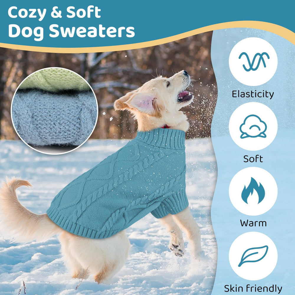 Queenmore prenda para perro, tejido grueso con cuello alto en azul pavo real para invierno.