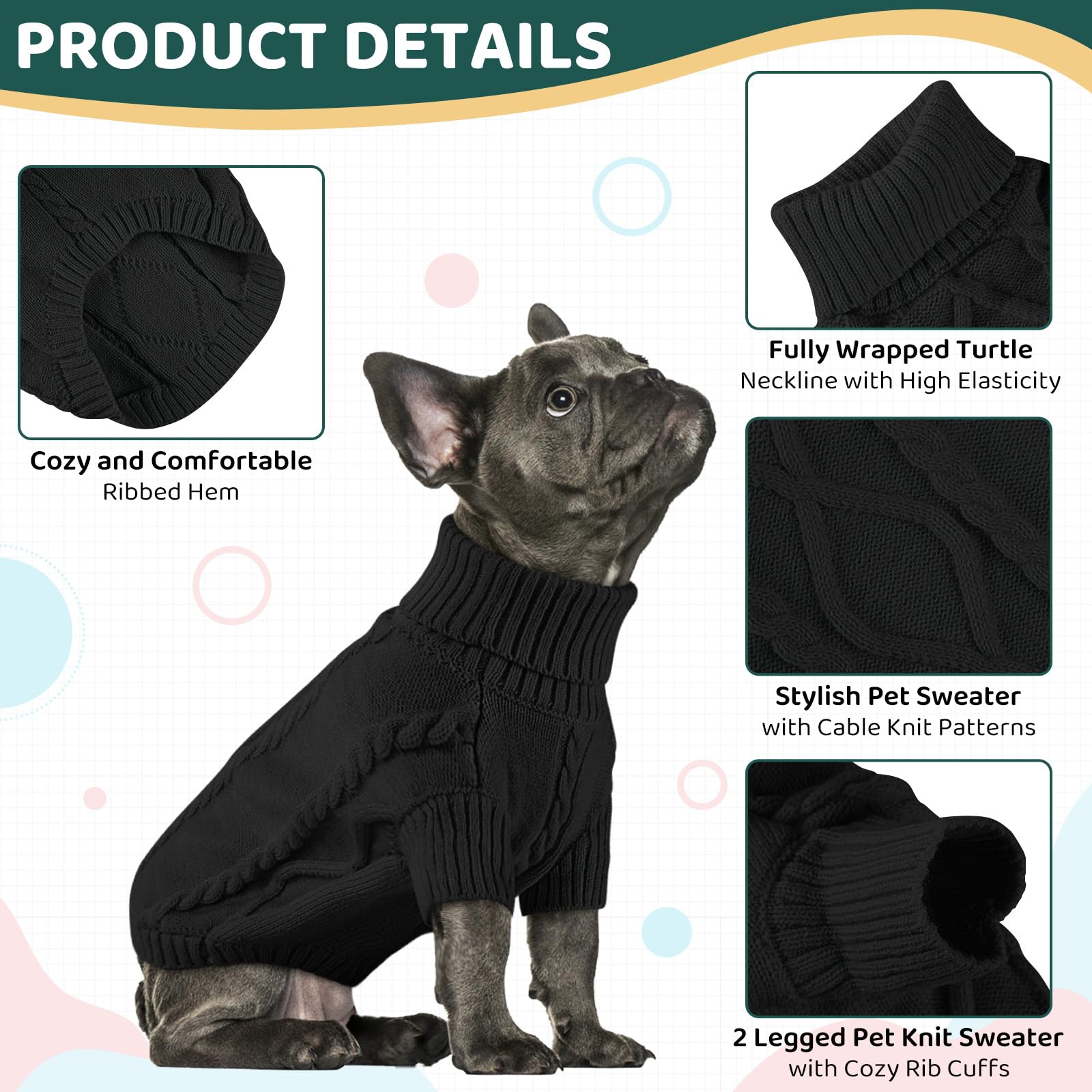 Queenmore pullover para perro con cobertura de barriga entera, mantiene el torso abrigado.