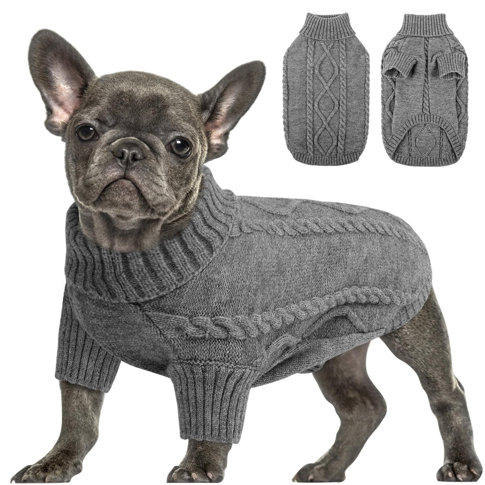 Queenmore sudadera para perro con tejido cable, vista frontal para abrigo cálido.