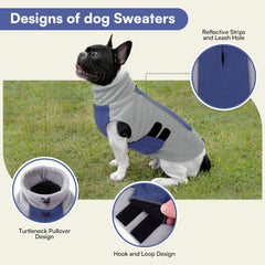 Queenmore sudadera para perro grande azul - cuello alto ajustable, mejor ajuste y calidez.