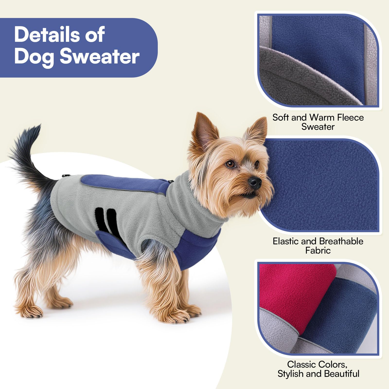 Queenmore sudadera para perro medio, vista trasera, detalles reflectantes para seguridad.