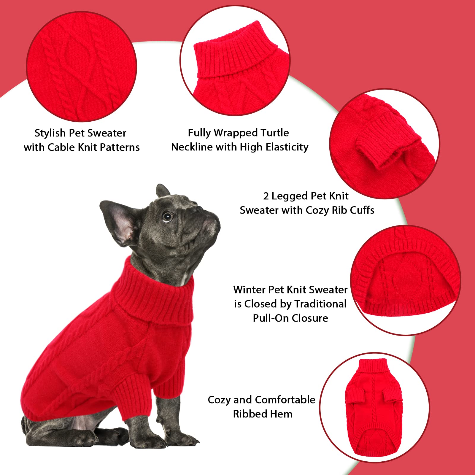 Queenmore suéter para perro pequeño con cuello alto en rojo, ajuste cómodo.
