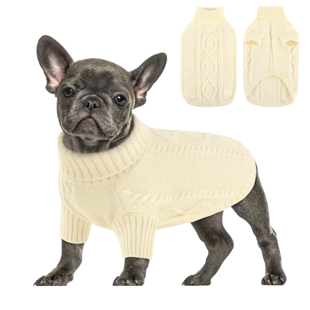 Queenmore suéter perro pequeno con trenza blanca, cálido para paseos fríos