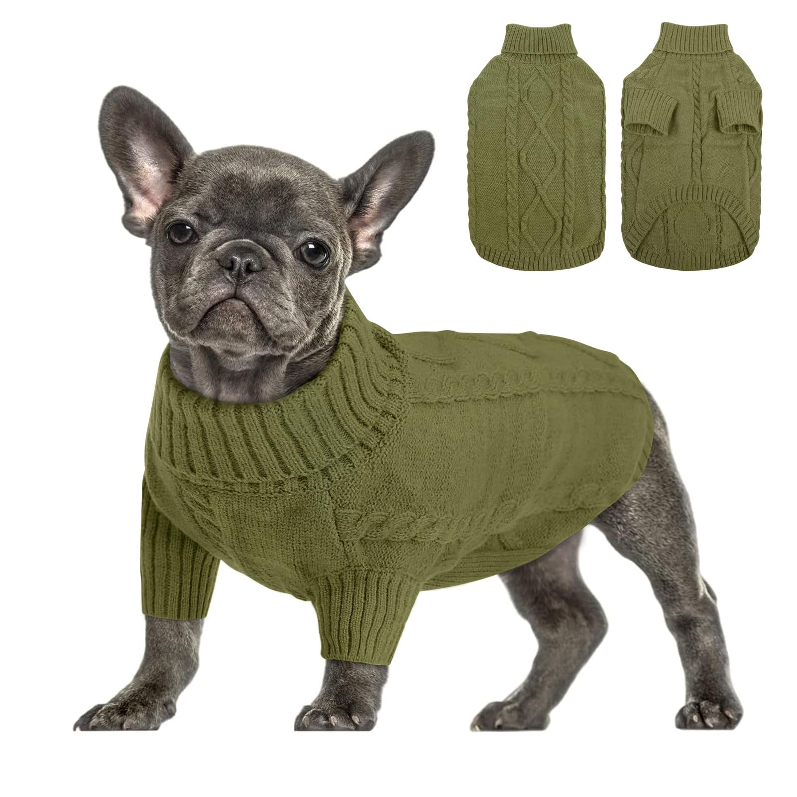 Queenmore sudadera para perro en color oliva, abrigo suave para paseos fríos.