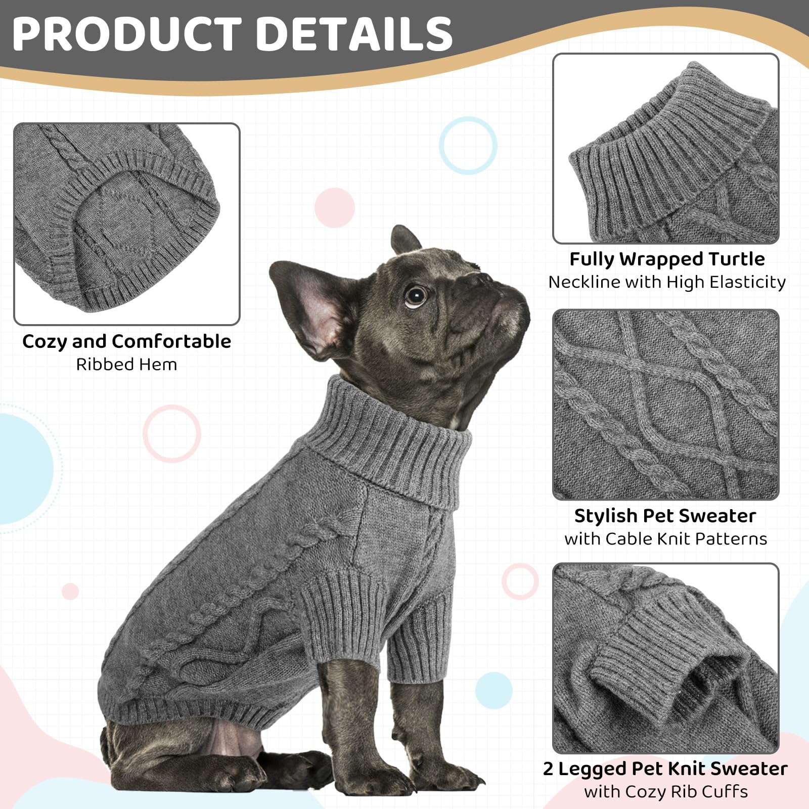 Detalle de tejido cable en sudadera Queenmore para perro pequeño.