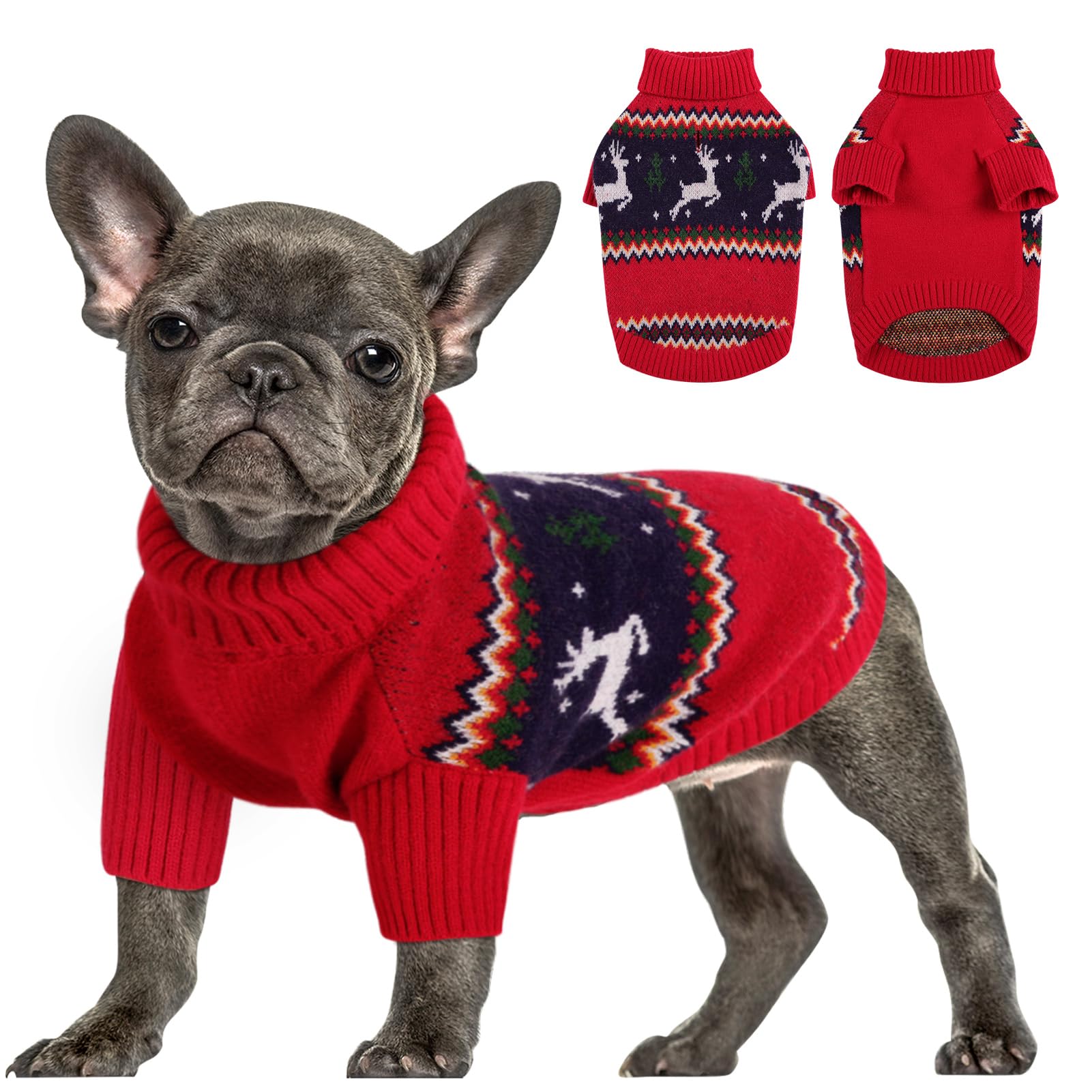Queenmore sueter navidad perro cuello alto, ideal para paseos fríos.