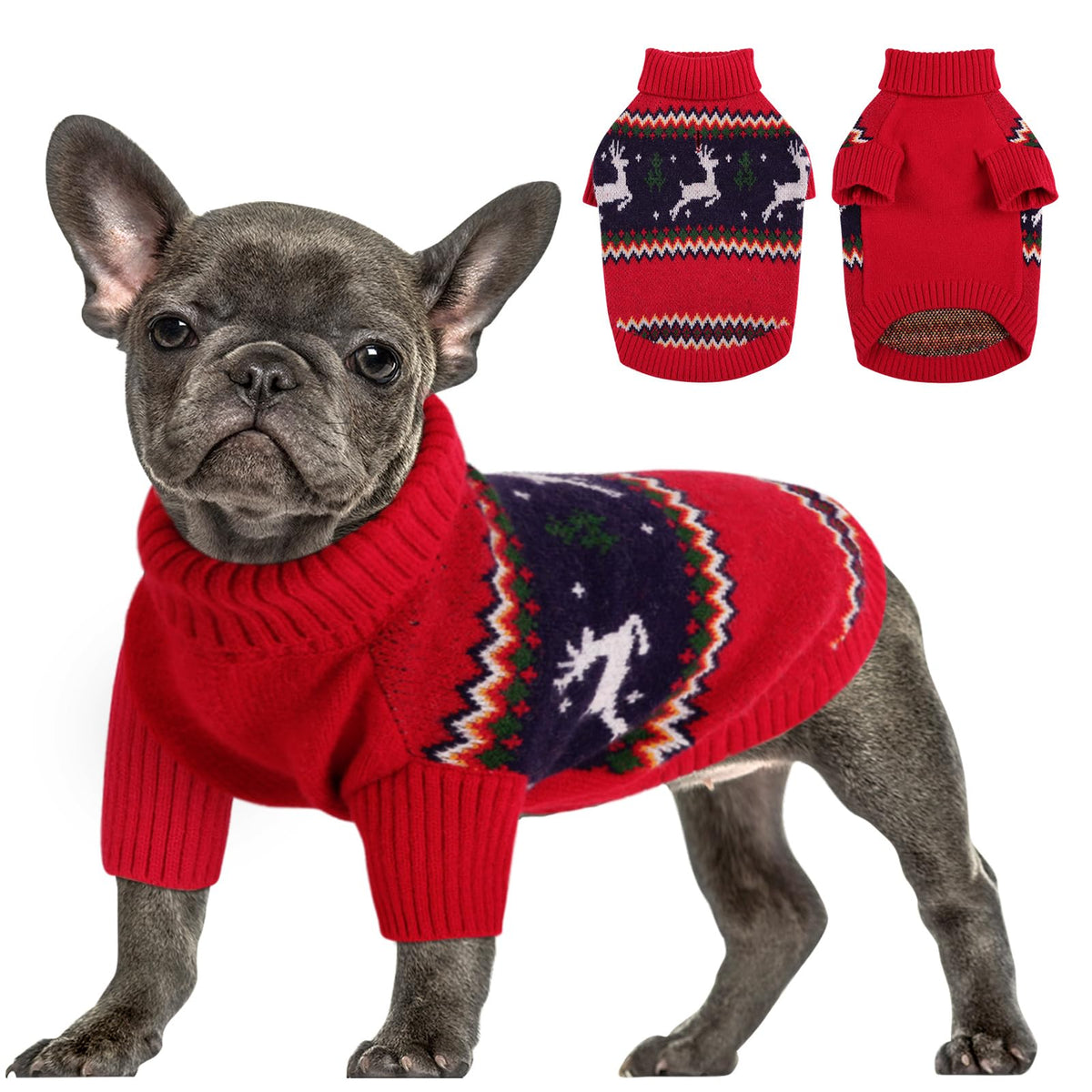 Queenmore sueter navidad perro cuello alto, ideal para paseos fríos.