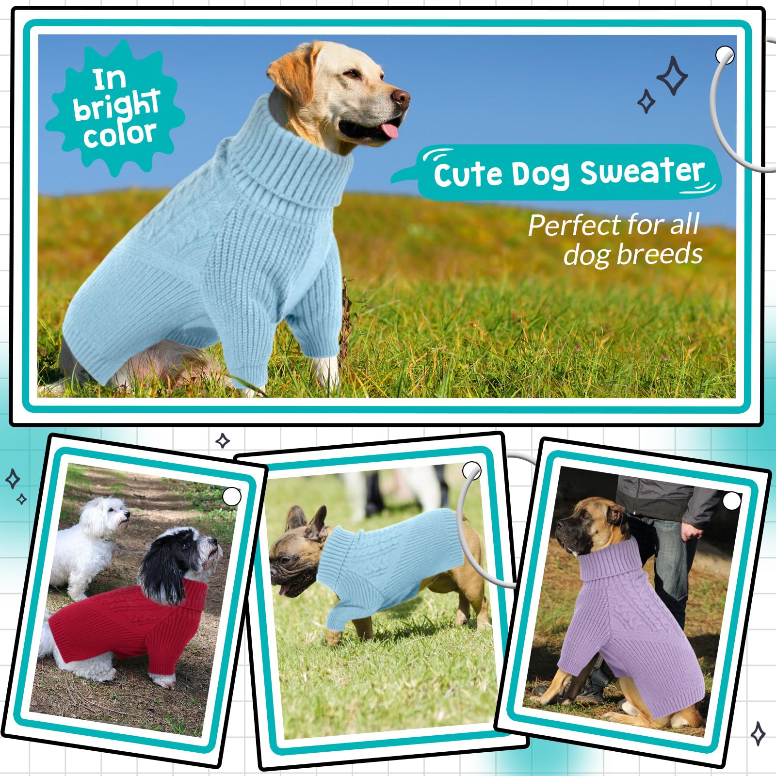 Queenmore suéter para perro azul, ajuste cómodo que no restringe movimientos