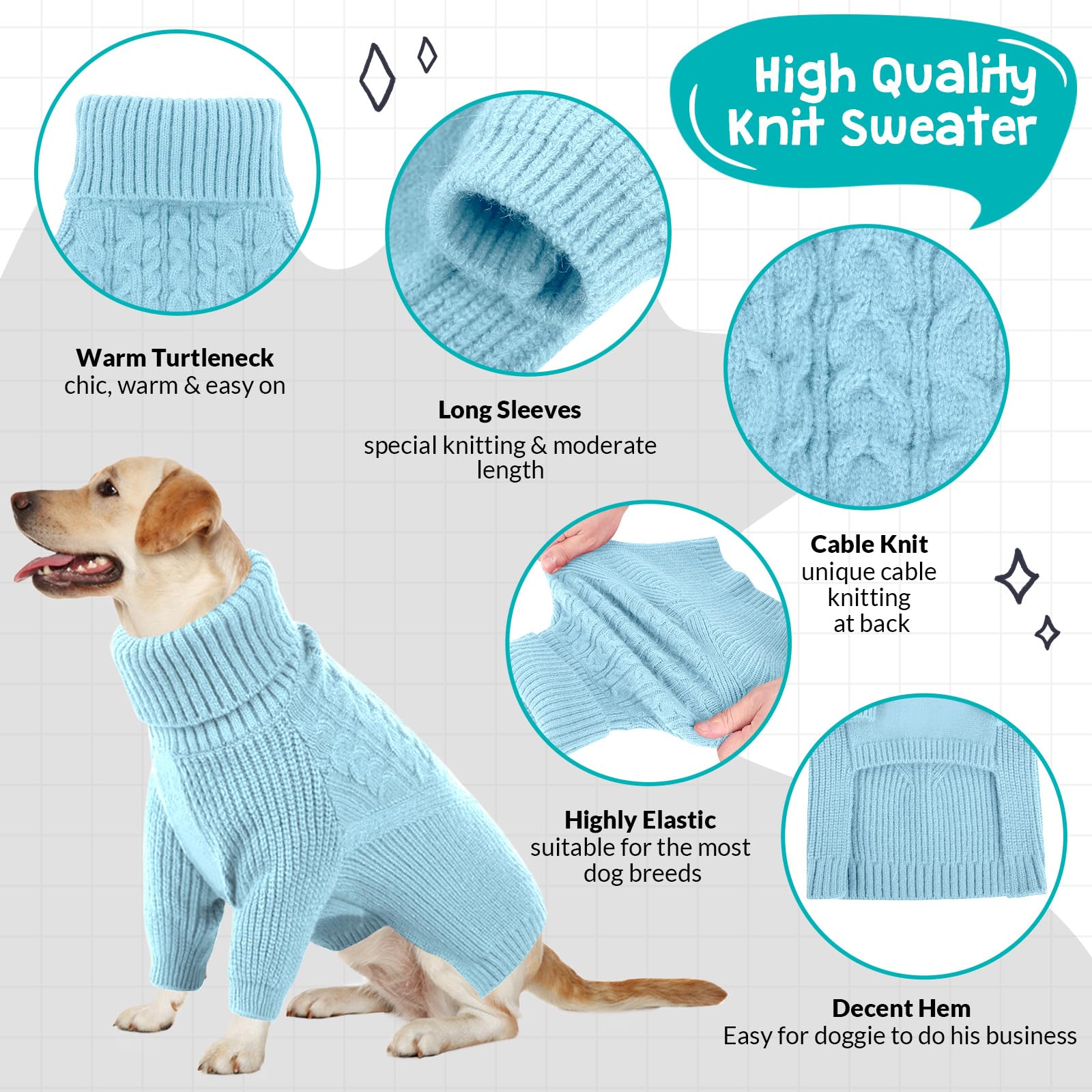 Queenmore suéter para perro azul, tejido suave que conserva el calor en días fríos